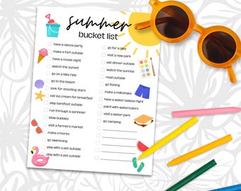 Kids Summer Bucket List, Printable Digital Download