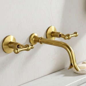 Unlacquered Brass Widespread Bathroom Faucet – Vintage Deck Mount Sink Mixer Tap