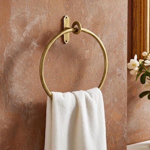 Unlacquered Brass Towel Ring ,Vintage Wall Mounted Round Bathroom Holder