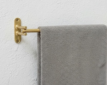 Ongelakte messing handdoekbeugel, handgemaakte massief messing wandmontage badkamerstang