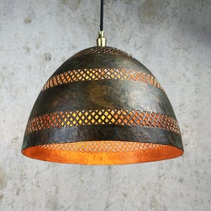 Handmade Copper Dome Pendant Light: Rustic Patina Kitchen Island Lighting