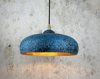 Blue Patina Copper Pendant Light: Handmade Rustic Kitchen Island Lighting