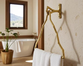 Unlacquered Brass Towel Ring – Modern Geometric Wall Mount Towel Holder for Bathroom