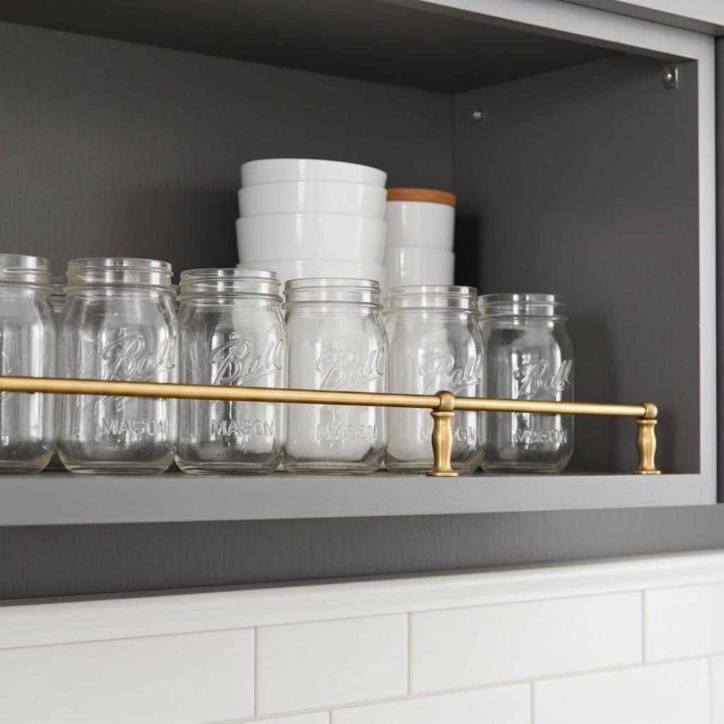 Brass Gallery Rail – Handmade Brass Bar Railing for Open Kitchen Shelves