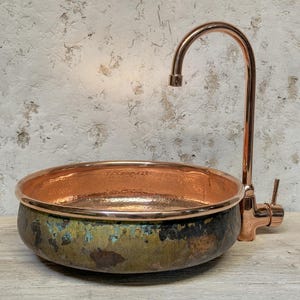 Vintage Rustic Hammered Copper Vessel Sink – Handmade Bathroom Vanity Basin