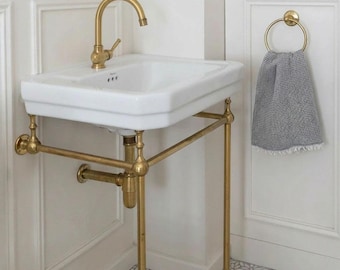 Unlacquered Brass Console Vanity Handmade Bathroom Stand Legs