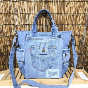 Mix blue Levi's Shopper Bag - Upcycled denim Market Tote - Boho Patchwork Purse - Sholder Jeans Bag