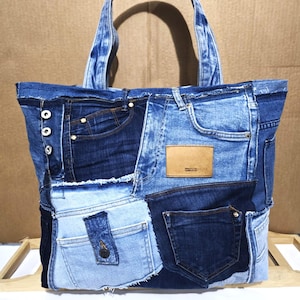 Patchwork Denim bag, Boho Tote Bag , Market Bag Recycle Handbag, Jeans Hobo Bag, Beach bag, Sholder bag (DDP included)
