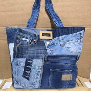 Recycled Patchwork Shoulder Bag - Upcycled Denim Tote Bag - Denim Shoulder Bag  - Sustainable Hobo Market Bag