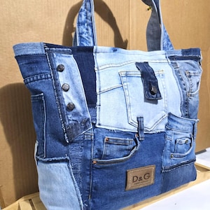 Patchwork Denim bag Shopper bag  Tote Jeans Bag Upcycled Market Bag Extravagant Sholder Bag Beach Bag Wekender Bag (DDP included)