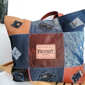Patchwork Denim bag Shopper bag  Tote Jeans Bag Upcycled Market Bag Extravagant Sholder Bag Beach Bag Wekender Bag (DDP included)