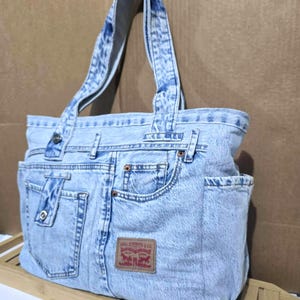 Faded Shopper Bag - Origami Patchwork Denim Bag - Boho Tote Market Bag - Recycle Jeans Hobo Shoulder Bag