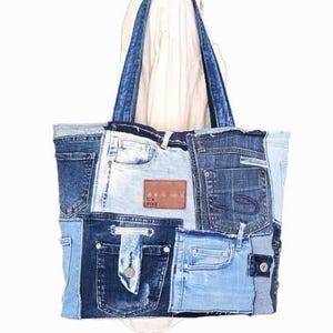 Torba na ramię z recyklingowanego patchworku - Torba z recyklingowanego dżinsu - Torba na ramię z dżinsu - Zrównoważona torba typu hobo