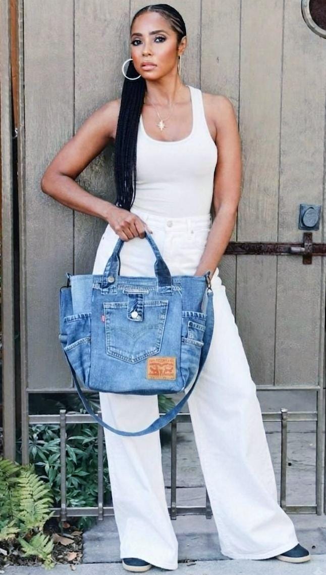 Mix blue Levi's Shopper Bag - Upcycled denim Market Tote - Boho Patchwork Purse - Sholder Jeans Bag