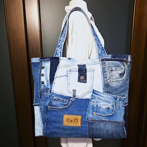 Patchwork Denim bag Shopper bag  Tote Jeans Bag Upcycled Market Bag Extravagant Sholder Bag Beach Bag Wekender Bag (DDP included)