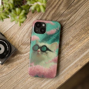 Whimsical Cat Tough Phone Cases with Cool Sunglasses Design, Cute Pet Accessories, Gift for Cat Lovers, Phone Protection, van gogh vibe