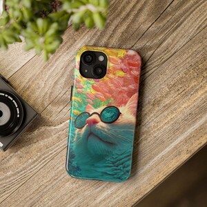 Colorful Cat Phone Case, Cute Pet Lover Gift, Animal Design Cover, Vibrant Cat Art, Fun Phone Accessory, van gogh vibe