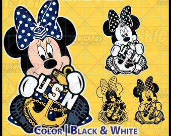 Suboficial jefe de la Marina - Minnie Anchor SVG, Suboficial jefe E7 Chibi Descarga digital, Archivo láser Cricut de la Marina de los EE. UU., PNG para manualidades