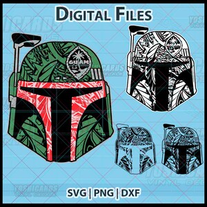 Digital Guam tribal Boba Fett helmet SVG PNG | Local 671 Island Chamorro Clipart | Fandom Design for Cricut, Laser, Tumblers, Shirts, Decals