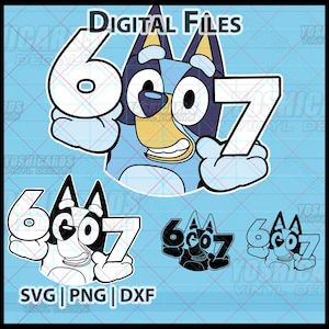 Digital Six Seven 6-7 SVG PNG | Blåaktig Clipart för laser, sublimering, DTF och utskrift