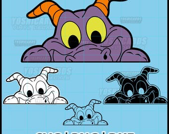 Figment asomado SVG PNG / Clipart de dragón de la imaginación para Cricut y manualidades láser