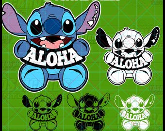 Aloha Hawaii Stitch Chibi SVG / Calcomanías para vasos de camisa / Archivo digital PNG para diario Cricut y corte láser Descargar regalo Producto