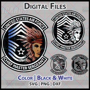Digital USAF CMSgt Female Patch SVG Download, Chief Master Sergeant PNG File for Cricut Laser Promotion Military Gift