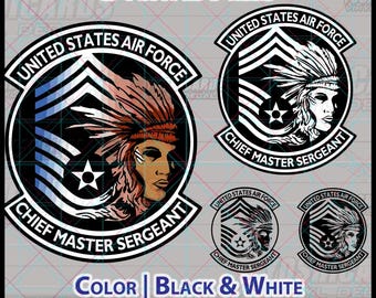 Digital USAF CMSgt Female Patch SVG Download, Chief Master Sergeant PNG File for Cricut Laser Promotion Military Gift