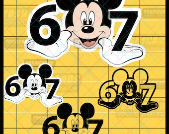 Digital Six Seven 6-7 SVG PNG / Clipart estilo Mickey para láser, sublimación, DTF y corte de impresión