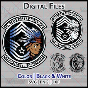 SVG USAF CMSgt Male Patch | Chief Master Sergeant Digital File png | Cricut Laser Gift for Promotion Proud Military Dad Mom