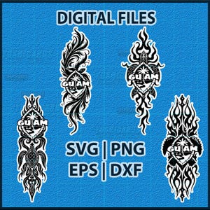 May include: Digital files featuring black and white Guam-themed designs. The designs include stylized turtles, palm trees, and the word "GUAM" within decorative frames. The image also includes the text "DIGITAL FILES" and file type abbreviations.
