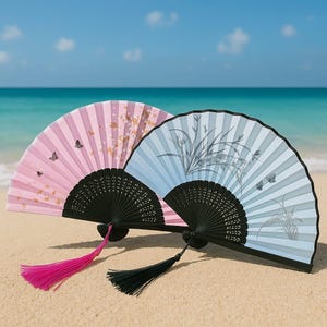 Elegant Hand Fan - Japanese Folding Fan with Tassel - Traditional Dance Fan - Wedding or Summer Accessory
