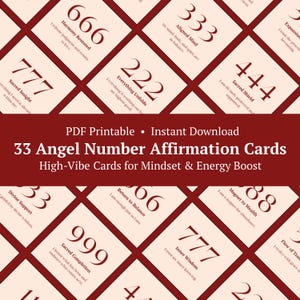 33 afdrukbare bevestigingskaarten pdf engelnummers 111 tot 999 spirituele manifestatiekaarten voor zelfliefde en motivatie Instant digitale download