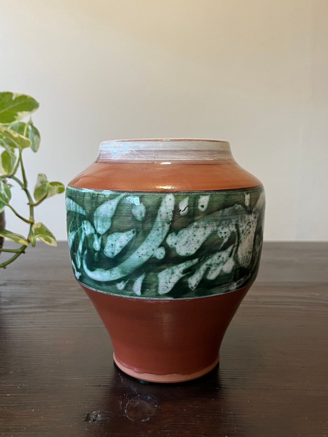 Signed Gilbert Mosko Art Pottery Vase Studio Vessel Glazed Green ...