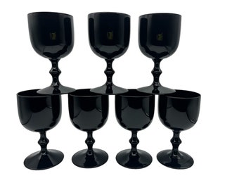 Vintage Carlos Moretti Black Cased Glass 1960s Wine Goblets Set of 7