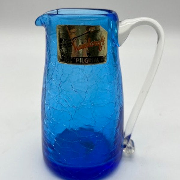 Crackle Blue Mini Pitcher by Pilgrim Crackle Glass/Vase