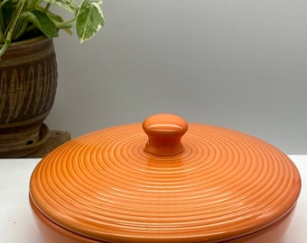 Vintage Orange Brushes Earthenware Kane Ribbed Lidded Casserole Pot Ceramic Tortilla Holder