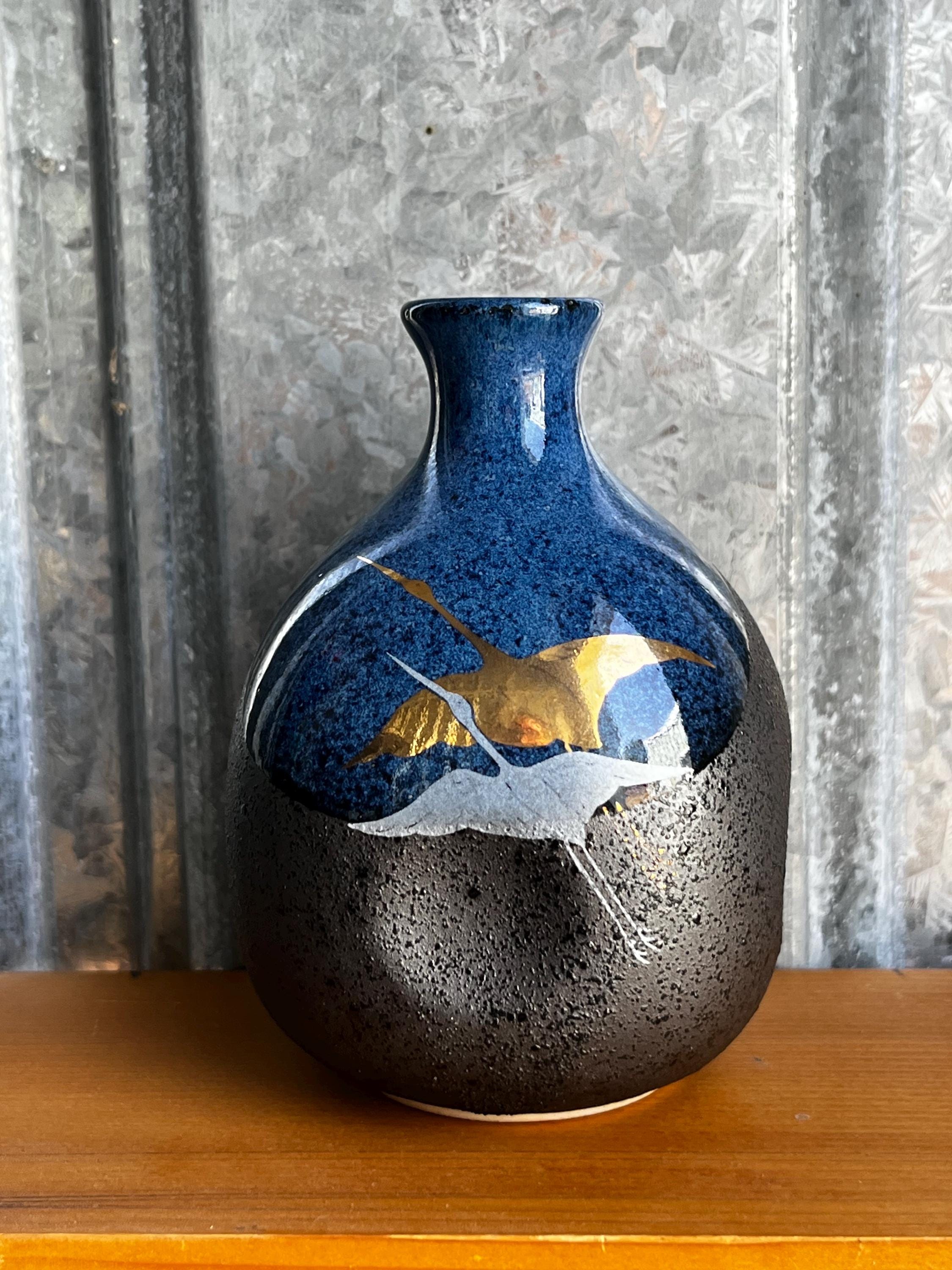 Vintage Blue Sake Bottle - Etsy