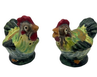 Vintage Ceramic Pottery Rooster Salt and Pepper Shakers Choice FF - Japan - Sonsco