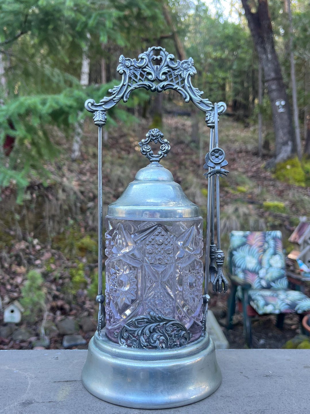 Vintage Victorian Eagle Silver Plate Company / Purple Glass Pickle