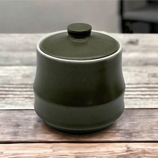 Vintage Green Stoneware Sugar Coffee Jar Container by Casual Ceram Japan footed