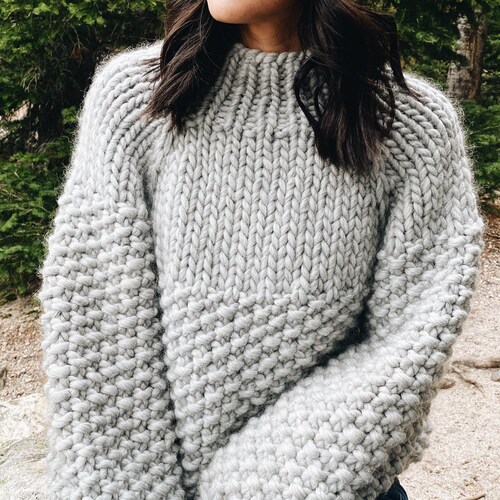 DeRoucheau Handmade Clothing, Chunky Knit Sweater, Oversize Hand Knitted Jumper, Crochet Sweater | The Skye - Heather Grey