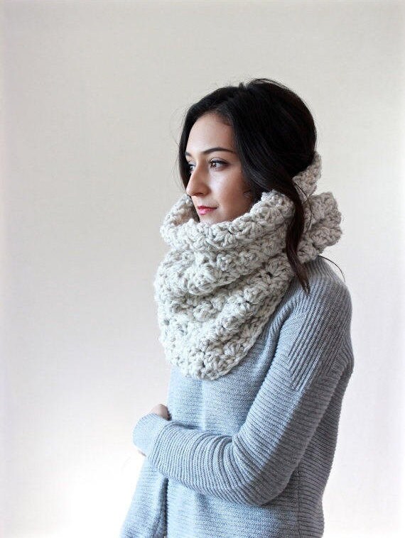 Chunky Knit Lace Cowl. Neckwarmer Snood circle scarf Shawl | Etsy