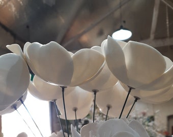 Handmade Ceramic Flowers, White Porcelain Poppies on Florist Wire, Create a flower arrangement to last all year round.