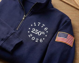USA 250th Anniversary Sweatshirt, 1776–2026 Embroidered Pullover, Patriotic American Flag Sweater