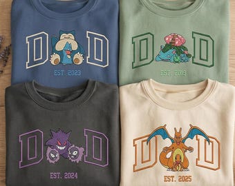 Personalisiertes PokaDad Shirt, personalisiertes Anime Charaktere Sweatshirt, Anime Vatertagsgeschenk, Geburtstagsgeschenk für Papa, Pocket Beast