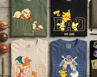 Custom PokaDad Shirt, Persionalized Anime Characters Sweatshirt, Anime Father's Day Gift, Birthday Gift For Dad, Pocket Beast