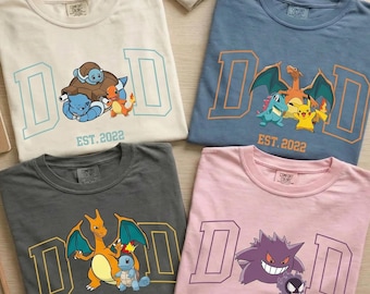 Benutzerdefinierte PokaDad Comfort Colors® Shirt, personalisierte Anime Charaktere gedrucktes Grafik-T-Shirt, Anime Vatertagsgeschenk, Geschenk für Papa, Taschentier