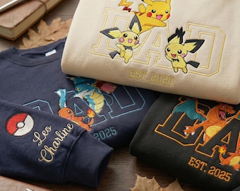 Custom PokaDad Embroidered Shirt,Personalized Anime Characters Sweatshirt,Anime Father's Day Gift,Birthday Gift For Dad, Pocket Beast Hoodie