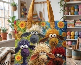 Funny Sheep Tote Bag, Colorful Sheep Illustration, Cute Animal Lover Gift, Gift for Her